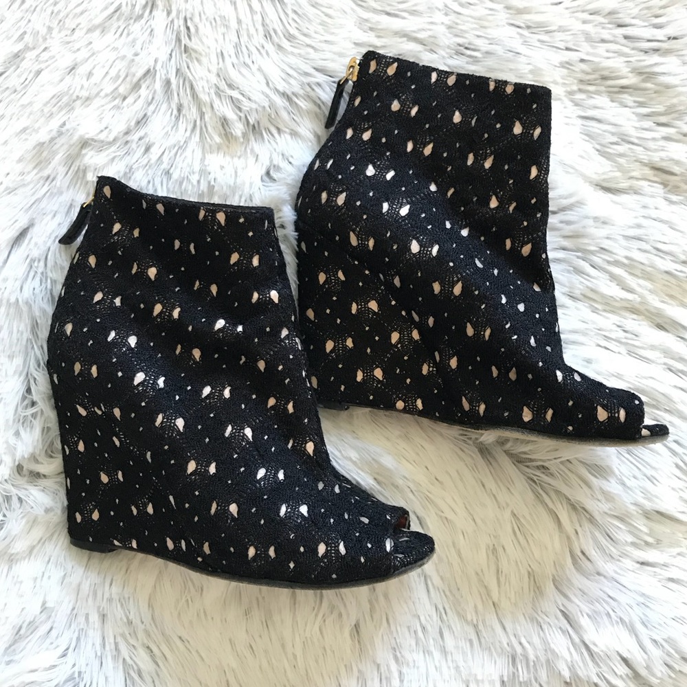 MISSONI LACE WEDGE PEEPTOE BOOTIES 6